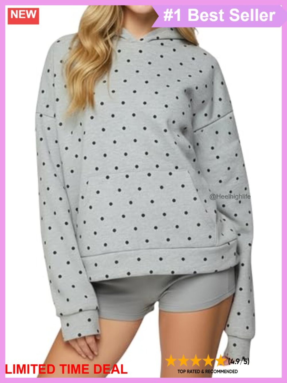 Oversized Fleece Polka Dot Hoodie Drop Shoulder Sweatshirt with Pocket